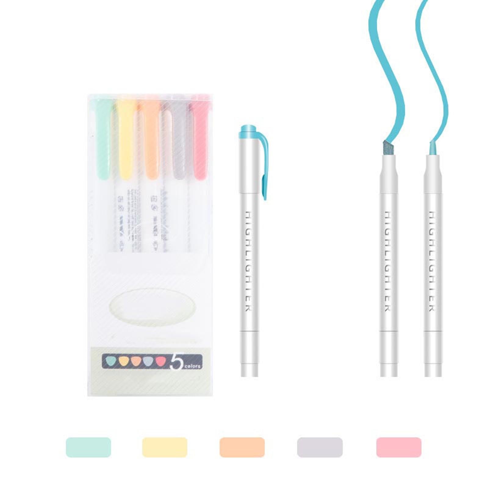Iuhan 7Pcs Double-Ended Highlighter Pens, 5-Color Highlighters, Non-Bleed Markers for Notes, Teen Study Supplies, Study Stationery, Office Highlighting Pens, Notebook Planner Pens