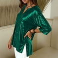 thumbnail image 4 of Womens Casual Tops Sparkling Fashion Loose Fit Shiny Small Collar 3/4 Sleeve Beach Vacation Clothes for Women,Green,2XL, 4 of 9