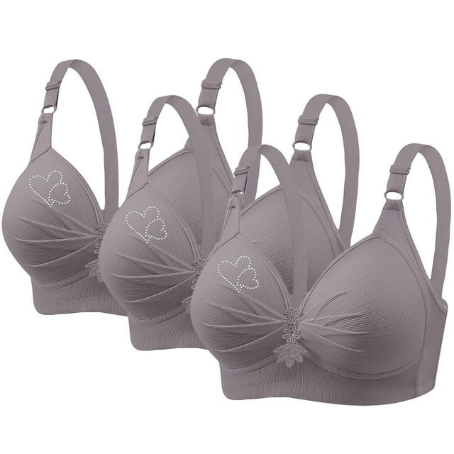 fheaev 3Pc Plus Size Bra for Women Wireless Bras No Underwire Printing Gathered Together Large Size Wirefree Adjustable Shoulder Strap Full Coverage Push Up Bras Everyday Bras Underwear