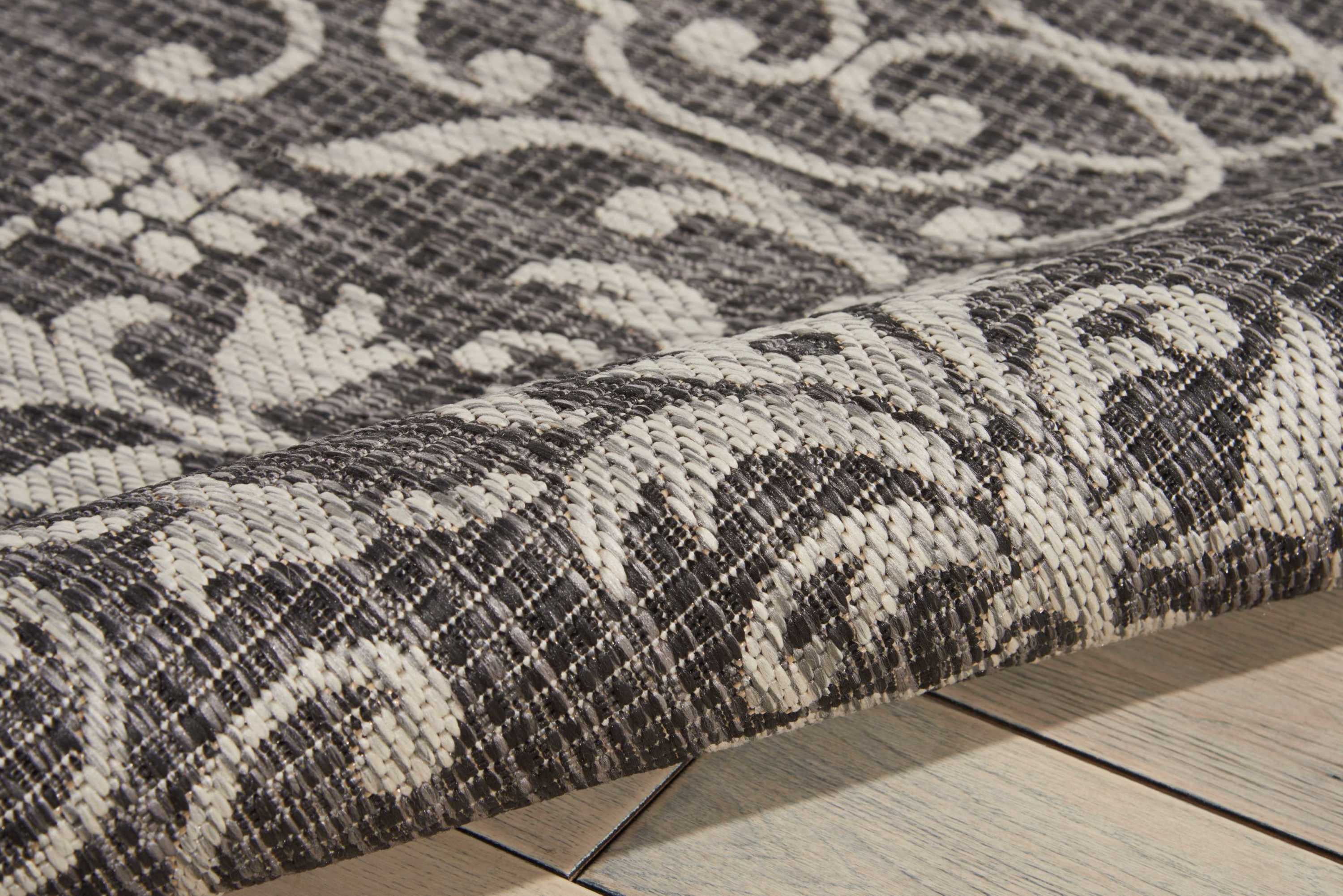 Nourison Garden Party Indoor/Outdoor Transitional Damask Charcoal 3'6" x 5'6" Area Rug, (4' x 6')