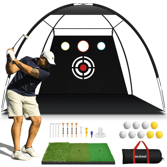Golf Net with Mat, 10 x 7 ft Golf Practice Net for Backyard Driving, Golf Hitting Training Net for Indoor & Outdoor Use - Golf Training Equipment, Golf Gifts for Women & Men