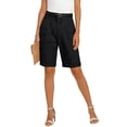 thumbnail image 7 of Dwellite Linen Short for Women Summer Bermuda Shorts with Pockets Dressy Casual Button Wide Leg Beach Short Black 2XL, 7 of 7
