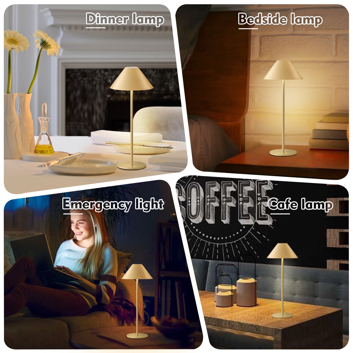 LED Cordless Dimmable Table Lamp, Long Lasting 4000mAh Rechargeable Battery Operated, 240LM, GOLD