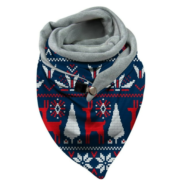 Womens Warm Scarf Christmas Print Button Soft Wrap Casual Scarves Shawls