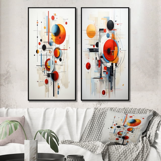 Designart "Colorful Suprematism Pure composition II" Abstract Suprematism Framed Wall Art Set Of 2 - Multi-Color Abstract Gallery Wall Frame Set For Home Decor