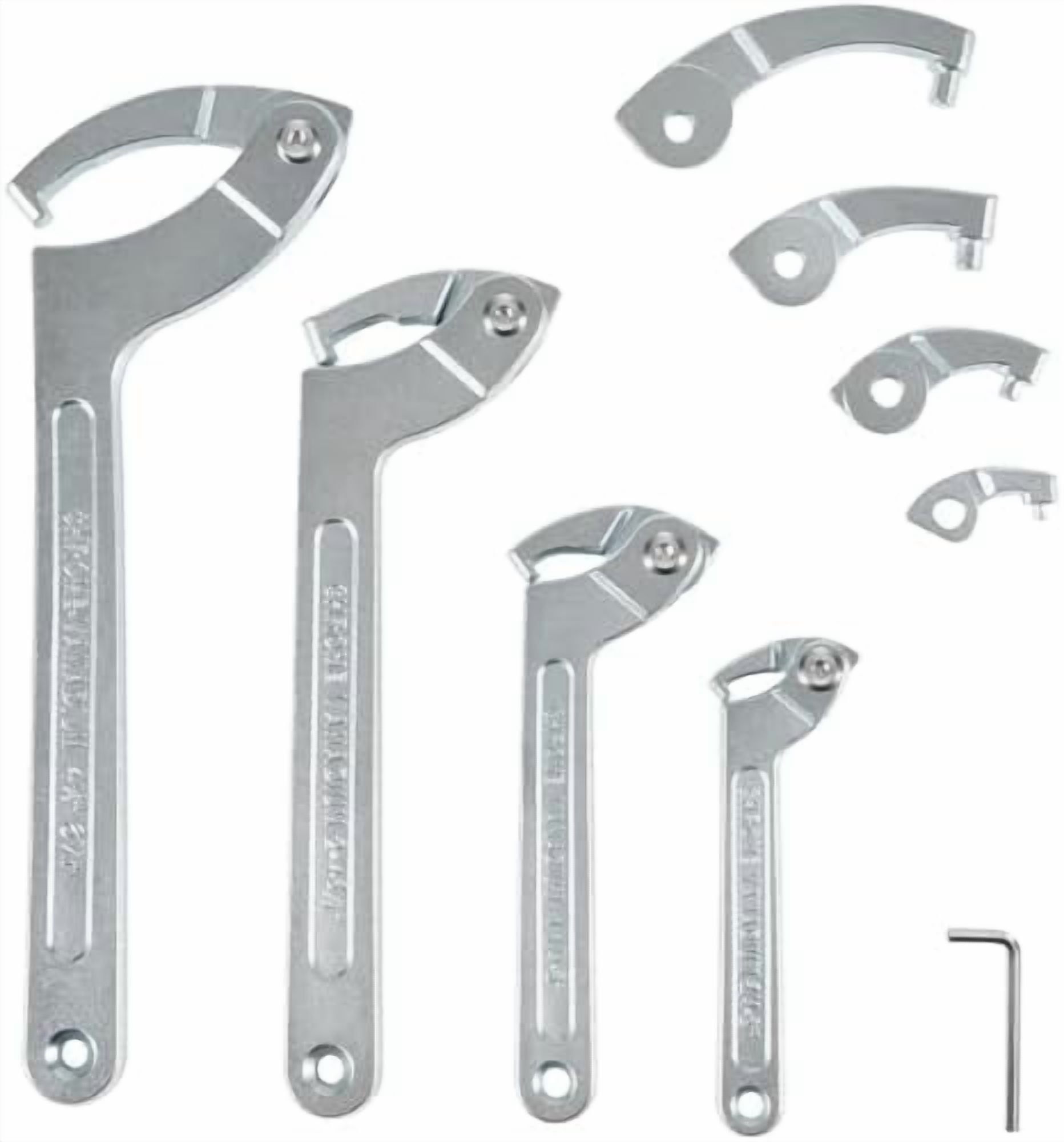 Adjustable Pin Spanner Wrench Tool Set, 9 Pack C Spanner Nut Wrench Tools with Changeable Heads, Coilover Hook Wrenches for Suspension System Collar, Nut Adjustment, 3/4" to 6-7/10"