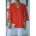 thumbnail image 2 of POGLIP Women's Red Flare Sleeve V Neck Loose Blouse, 2 of 6