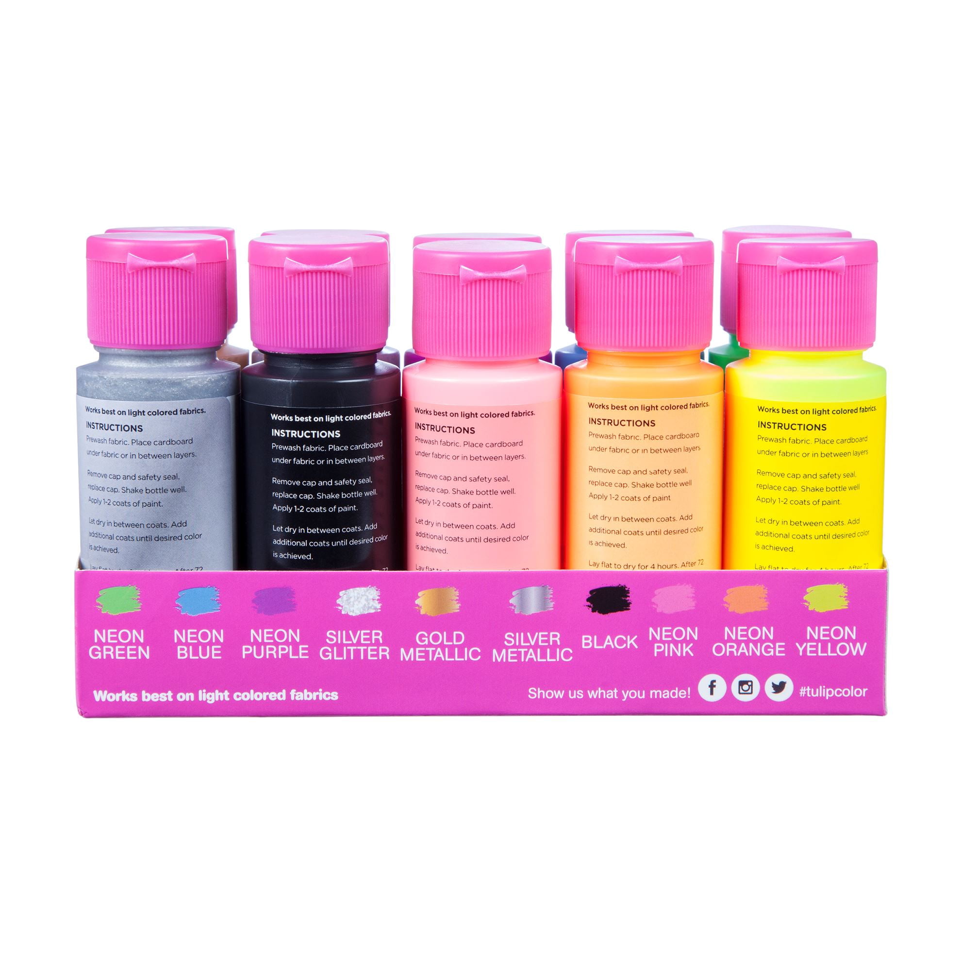 Tulip Brush-On Fabric Paint Set – 10 Pack of 2 fl oz Bottles, Liquid Neon Colors for DIY Crafts & Clothing