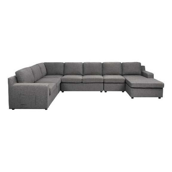 Cas Left Facing 7 Seater U Shaped Sectional Sofa Chaise- Pocket- Gray