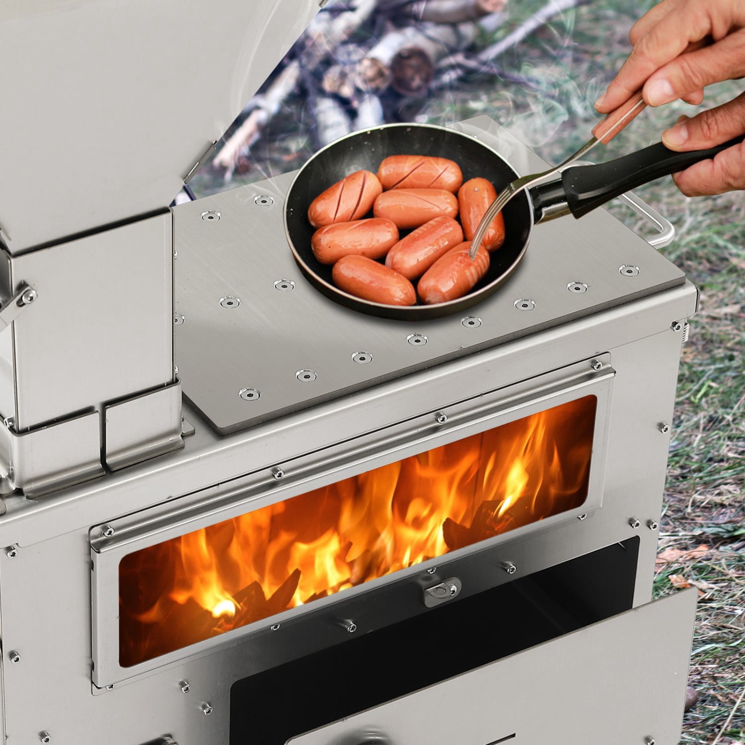 WoBurning Stove with Oven - Portable Pellet Stove with Chimney Pipes, 304 Stainless Steel Outdoor Hot Tent Camping Stove for Winter, Hunting, Cooking, Hiking,Compatible with Wood/Pellets