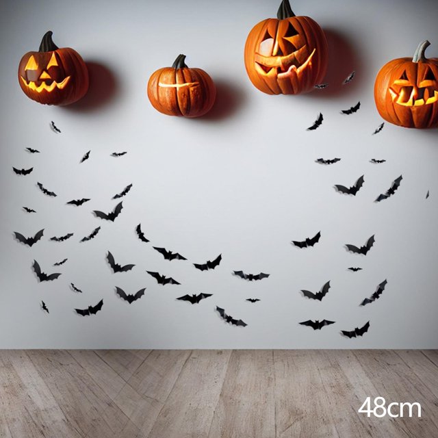 3D Halloween Murciélagos Decoración de Pared Murciélagos Adhesivos de Pared Decorativos Murciélagos Ventanas Adorno LED Murciélagos Pegatinas de Pared 48 piezas