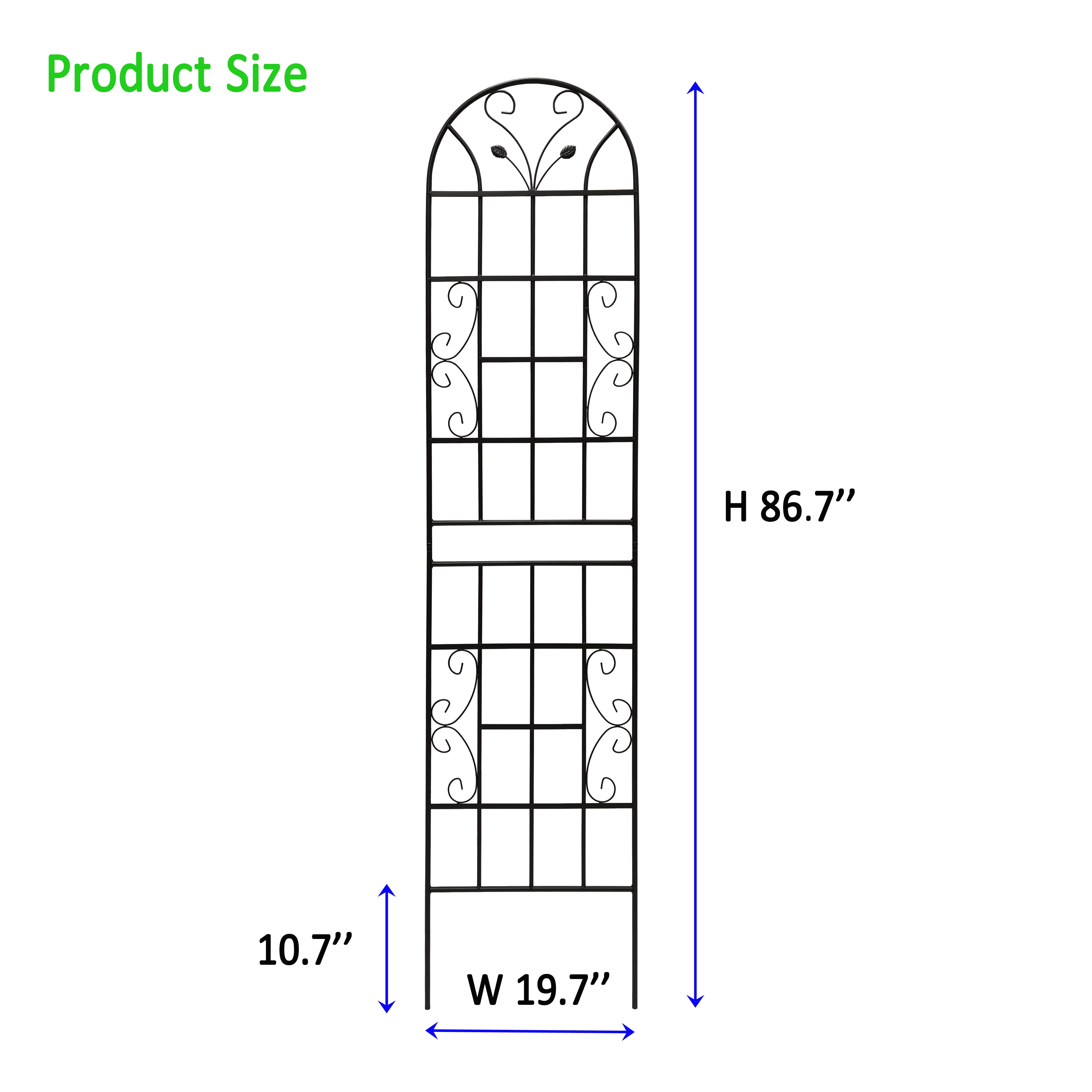 Yoneston 4 Pack 86.7"x19.7" Metal Garden Trellis, Decorative Arched Trellis for Climbing Plants, Metal Coating Anti-Rust and Sturdy for outdoor, Black
