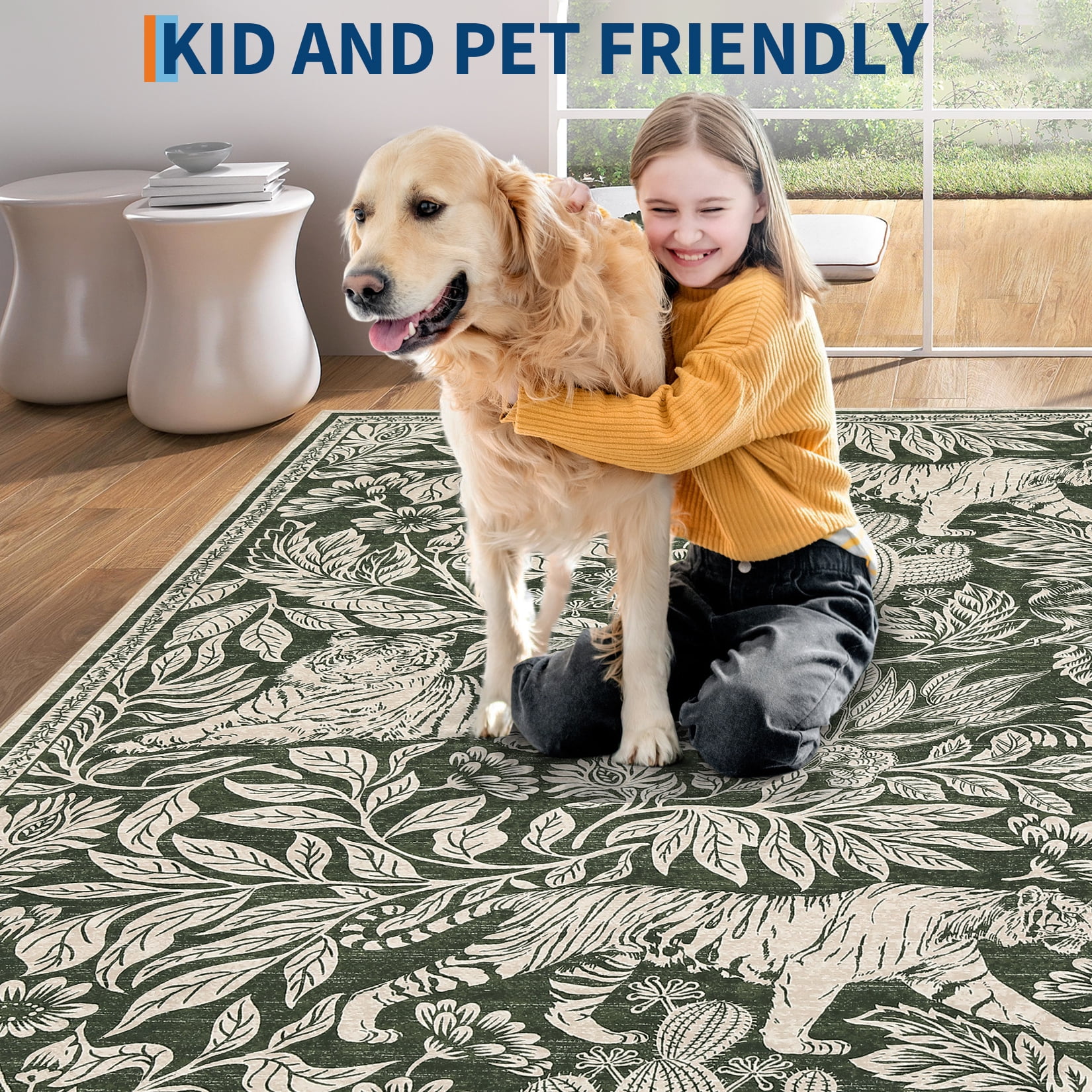 Garvee 2'x6' Print Runner Rug, Modern Washable Living Room Rug, Non Slip Non-Shedding Botanical Floor Carpet, Soft Stain Resistant Indoor Rug for Bedroom Hallway Kitchen,Green