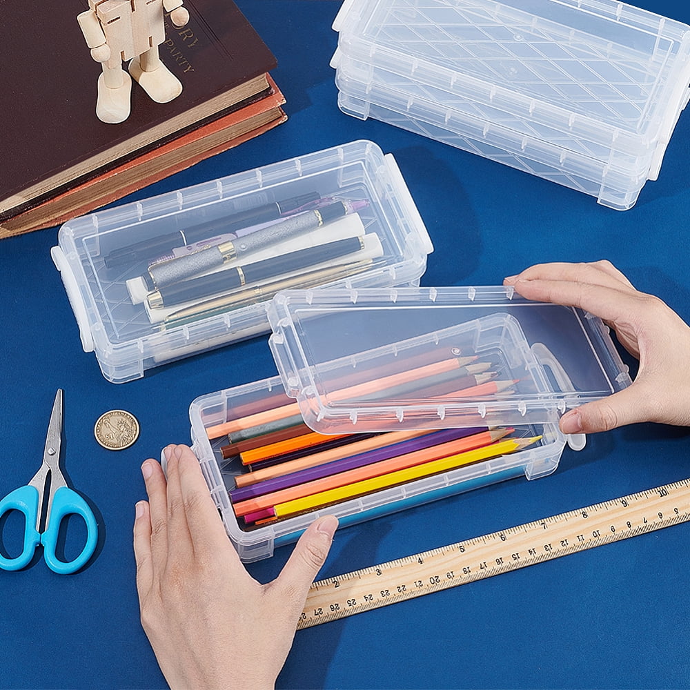 Rectangle Plastic Pencil Case Desktop Stationery Organizer White 216x100x46.5mm Inner Diameter: 193x84mm