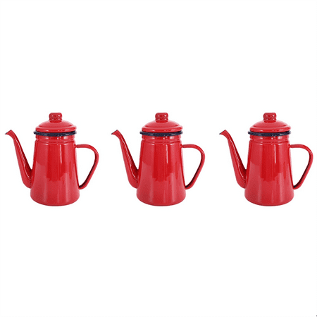 

3X 1.1L High-Grade Enamel Coffee Pot pour Over Milk Water Jug Pitcher Barista Teapot Kettle for Gas Stove Red