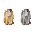 thumbnail image 1 of (2-Pack) Rinsvye Womens Crinkle Fabric Shirt Set Long Sleeve Button Down Top With Drawstring Shorts Casual Two-Piece Outfit Wear, 1 of 7