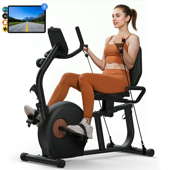 MERACH Exercise Bike, Recumbent Indoor Cycling Bicycle for Home with Smart Bluetooth and Exclusive App Connectivity, LCD, Heart Rate Handle