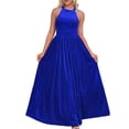 thumbnail image 1 of Vestido LALACAT de terciopelo con cuello halter, sin mangas, corte en A, maxi azul, 1 of 5