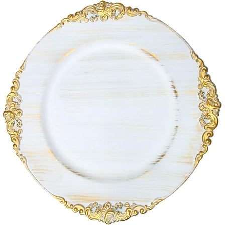 Simply Elegant Filigree Edge Plastic Charger Plate | Service Plate for Parties, Dinner, Weddings, Quinceaneras and Events | 13 inch Diameter | White | Set of 12