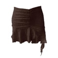 thumbnail image 4 of HNMKIU Women Lace Mini Skirt Low Rise Pleated Ruffle Layered Flowy Asymmetrical Fairy Half Skirt for Casual Wear 01_Coffee,XL, 4 of 5