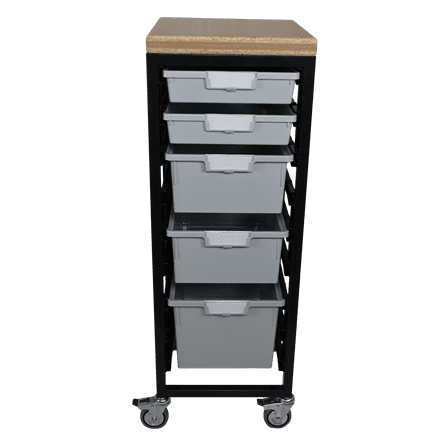 Mobile Workbench Storage Station w/Wood Top -5 StorSystem Trays-Gray