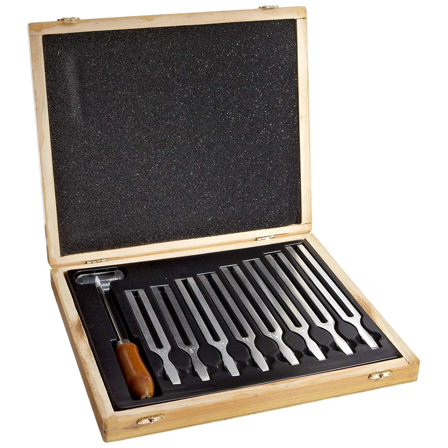 Tuning Fork Boxed Set Includes 8 Forks, 1 Mallet, and Wooden Storage