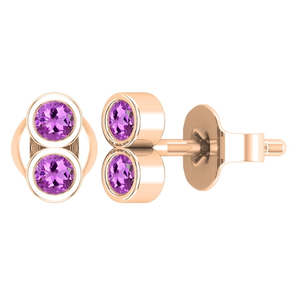 Dazzlingrock Collection Round Amethyst Vertical 2 Stone Style Pushback Stud Earrings for Her (Color Purple, Clarity Moderately Included) in 14K Rose Gold