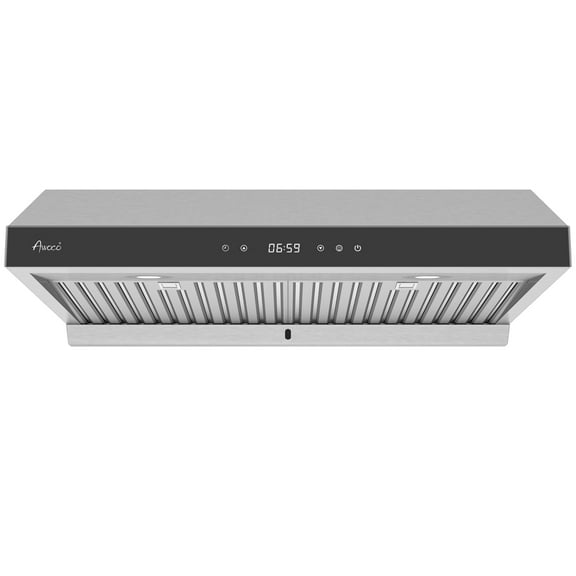 Awoco 30 inch Stainless Steel Under Cabinet 6 Speeds 900 CFM Range Hood With Tempered Glass Touch Panel, LED Lights, Baffle Filters And Oil Collector, 7" High