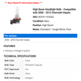 High Beam Headlight Bulb Compatible with 2006 2013 Chevy Impala