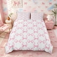 thumbnail image 3 of Meiyoeat Minimalist Ribbon Print Bedding, Delicate Bow Pattern Duvet Cover Full, Pink White,3pcs,No Comforter,Pink Reversible, 3 of 6