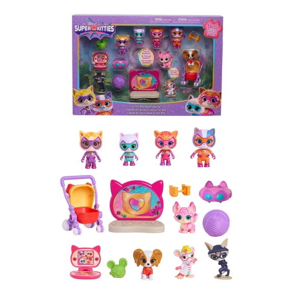 Disney Jr. SuperKitties Su-Purr Wild Deluxe Figure Set, 15-Pieces, Kids Ages 3 and Up