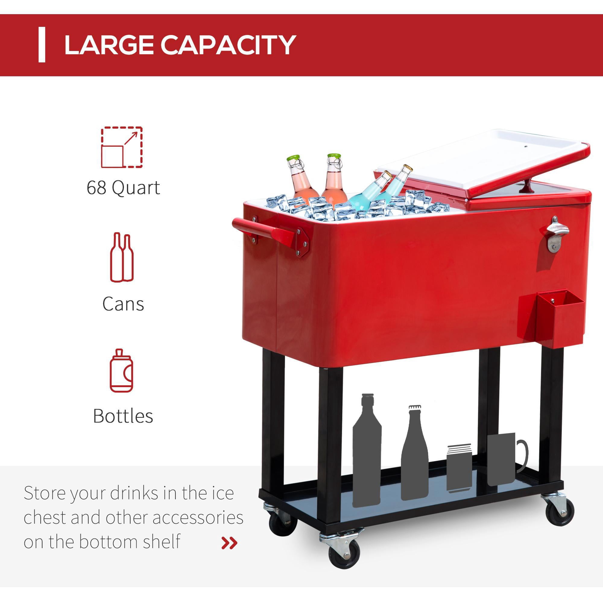 YYAo 80 QT Cooler Ice Chest with Rolling Cooling Bins and Stand Up, Insulated Cooler for Party, Red