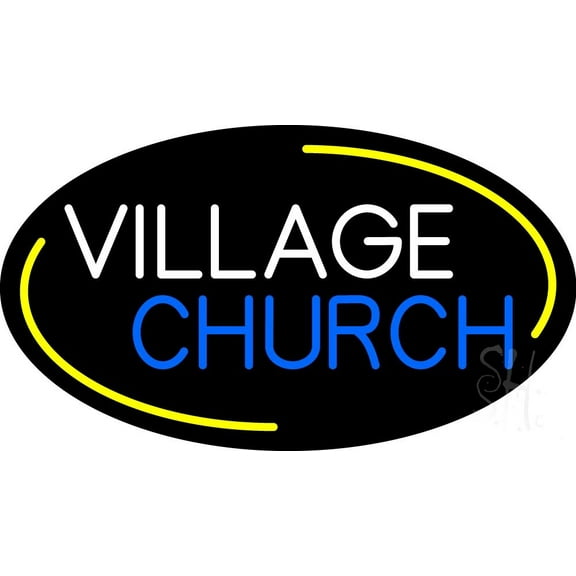 White Village Blue Church LED Neon Sign 20" Tall x 37" Wide - inches Black Square Cut Acrylic Backing, with Dimmer - Premium built indoor Sign for Home décor, Event, Religious place, Store interior.