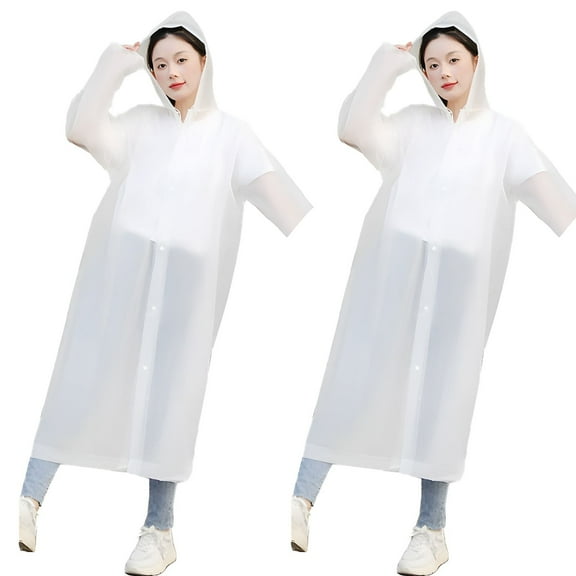 TELOLY 2Pcs Rain Ponchos for Adults,Ergonomic Cut Rain Poncho,High Transparency Rain Coats for Men,White