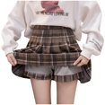 thumbnail image 3 of ZOHIUM Flowy Skirt Denim Skirt Women Grids Skirt A Line Furry Pleated Woolen Plaid Pleated High Waist Skirt Faldas Para Mujer Skater Skirt for Women (Coffee,S), 3 of 6