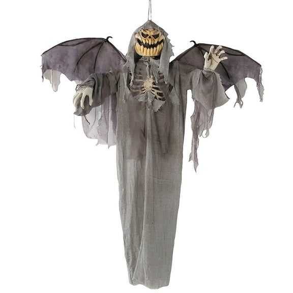 Jack-O'-Lantern Skeleton Scarecrow with Wings Halloween Costume Scarecrow - Gray One Size