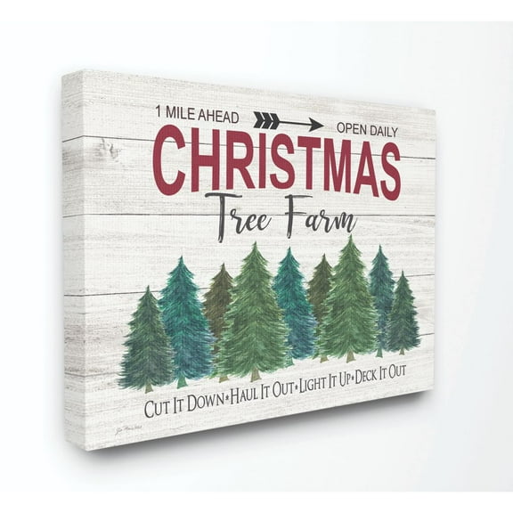 Stupell Industries Christmas Tree Farm Wood Texture Holiday Word DesignCanvas Wall Art By Artist Jo Moulton
