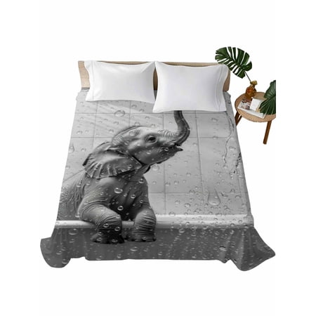 Twin XL Flat Sheet 66"x102", Grey Elephant Soft Lightweight Bedding Flat Sheets Only, Modern Art Bathtub Brushed Microfiber Top Bed Sheet, Breathable StainResistant Bedsheets