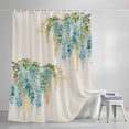 thumbnail image 4 of Teal Floral Shower Curtain, 72" x 72", Watercolor Teal Yellow Wisteria Linen Texture Waterproof Bathroom Curtain Washable Shower Curtain Set with 12 Hooks, 4 of 8