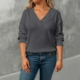 thumbnail image 2 of Horkkom Pullover Sweaters for Women Long Sleeve V Neck Sweaters Causal Solid Color Cozy Sweaters L, 2 of 10