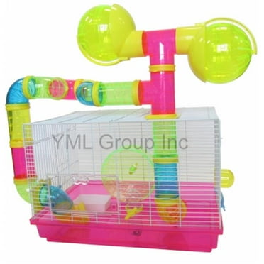 YML H1812B-PK Dwaft Hmaster Mice Cage with Color Translucent Tubes- Base and Accessories - color may vary.