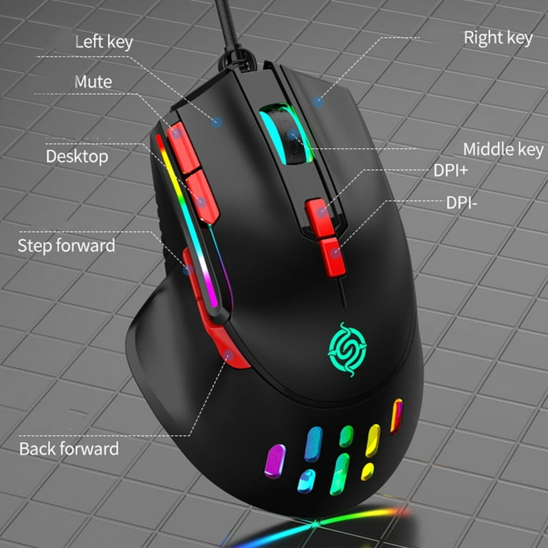 Mouse da gioco cablato, Mouse buco Mouse da gioco cablato a 6 tasti con programmazione macro Illuminazione RGB, Mouse da gioco ergonomico cablato Mouse da gioco per computer cablato con modalità