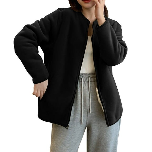 hoksml Women's Polar Fleece Stand Collar Jacket Classic Full Zip Long Sleeve Warm Casual Winter Coats (Easy Match)
