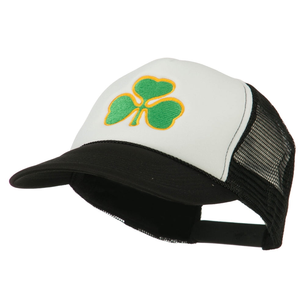 Clover St.Patrick's Day Embroidered Foam Mesh Cap - Black White OSFM