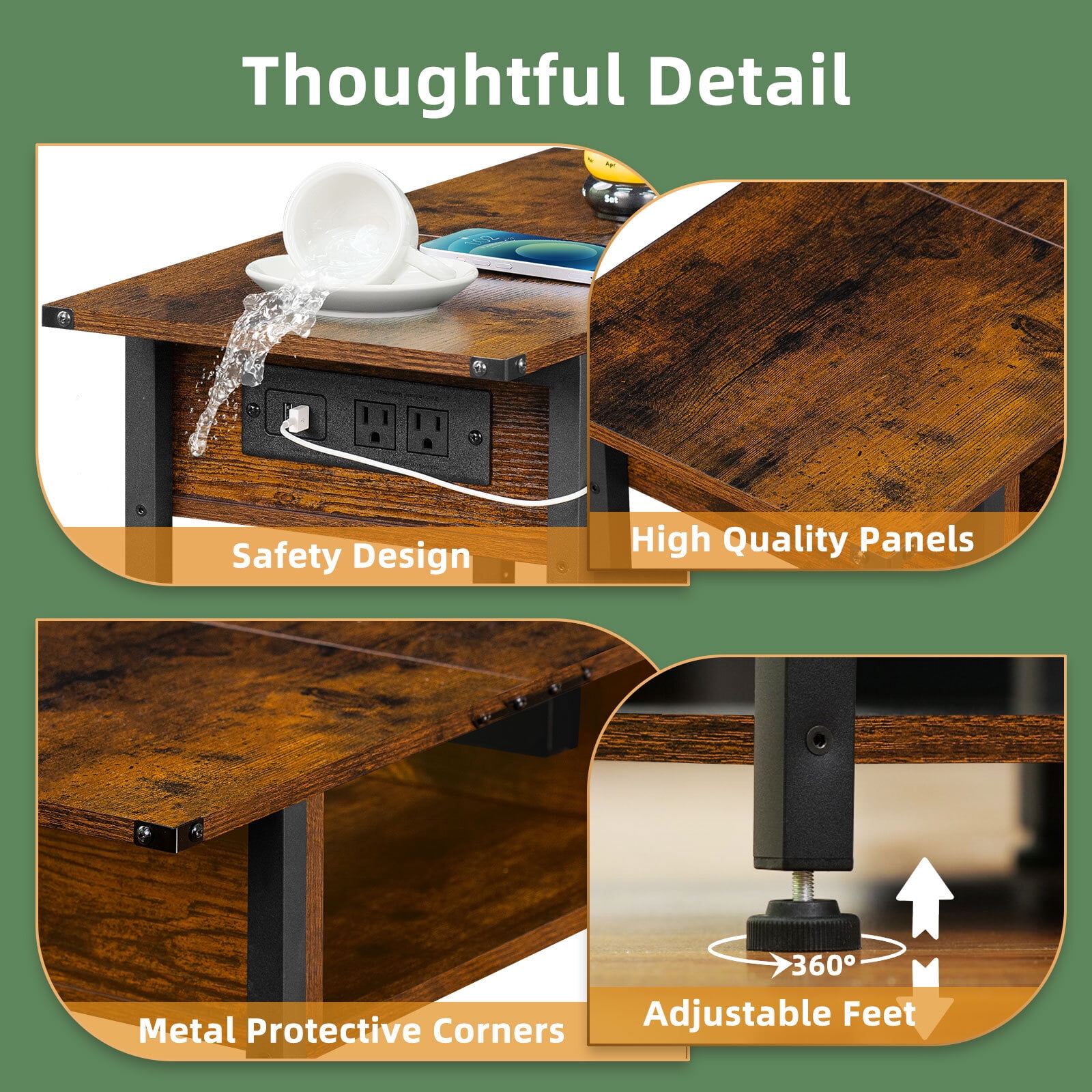 Narrow End Table with Charging Connection, 3 Tier Slim Side Table with Storage Shelf for Small Spaces, Maple End Tables Small Nightstand Magazine Rack for Bedoom