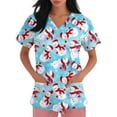 thumbnail image 5 of Garbnen Scrub Shirts for Women Christmas Scrub Top for Women Short Sleeve V Neck Snowman Print Nurse Uniforms with Pockets, 5 of 6