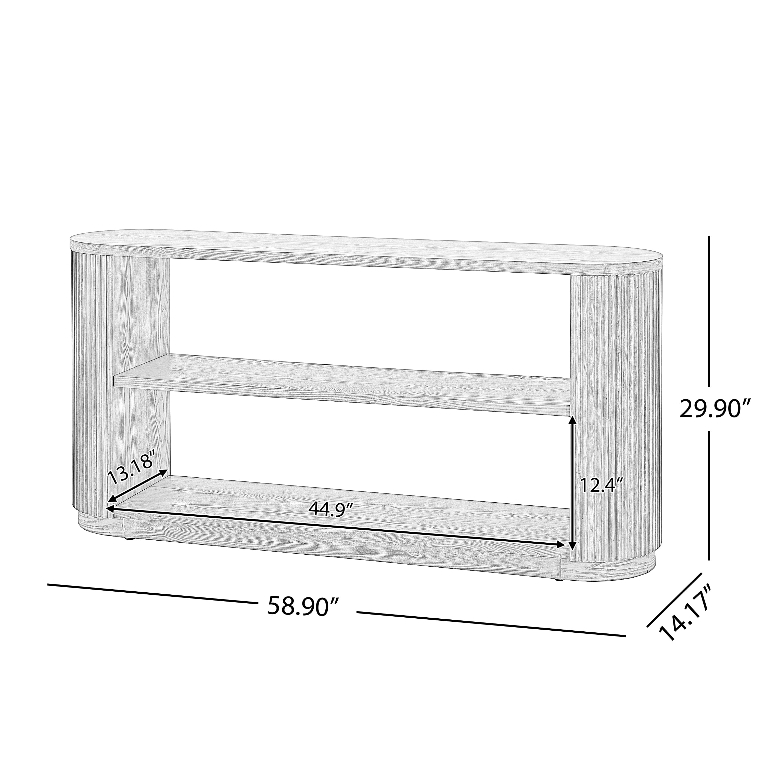 EUROCO 58" Modern Console Table, 3-Tier Sofa Table Behind Couch Accent Tables with Open Shelf & Elegant Wood Grain,Hallway Table for Living Room,Natural