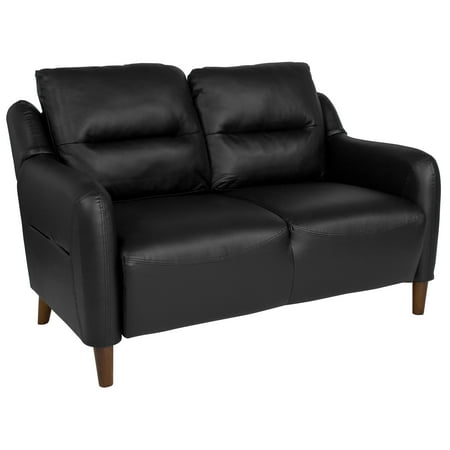 Leather Upholstered Loveseat - Newton Hill Flash Furniture Upholstered Bustle Back Loveseat in Black Leather