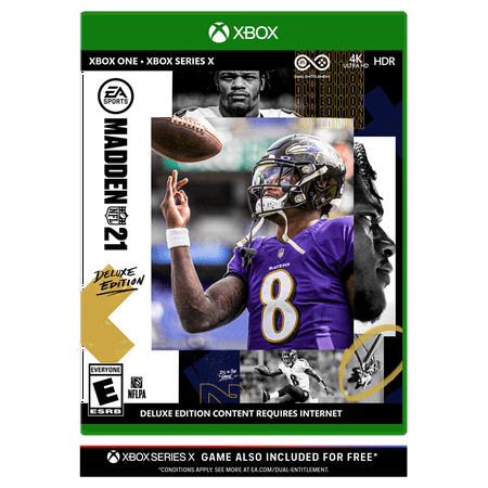 Madden NFL 21: Deluxe Edition  Electronic Arts  Xbox One  Xbox Series X  014633743333 Entitle for MADDEN NFL 21 on Xbox One before the release of MADDEN NFL 22  and upgrade to MADDEN NFL 21 Xbox Series X at no additional cost. Discless consoles require a digital entitlement to upgrade. Visit easports.com/next level for more information.
