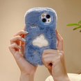 thumbnail image 6 of Compatible with iPhone 15 Plush Furry Case Cute Cloud Pattern Phone Cover for Women Girls Girly Winter Soft TPU Warm Fuzzy Shockproof Protective Phone Cover, Blue, 6 of 6